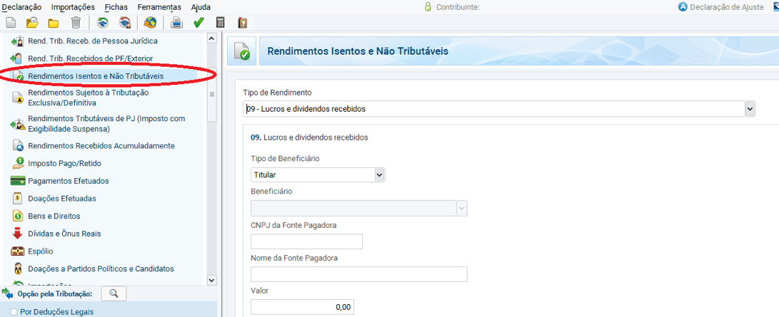 rendimentos nao tributareis