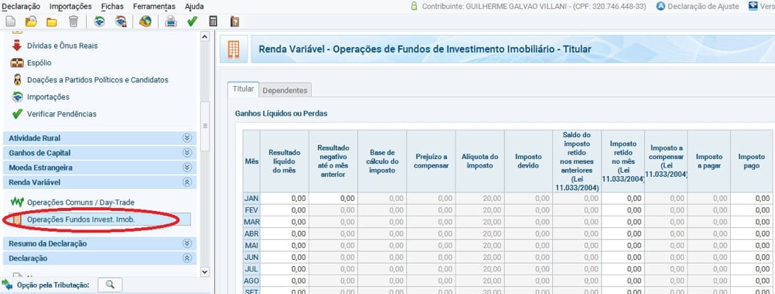 Imagem do programa de Declaração do Imposto de Renda