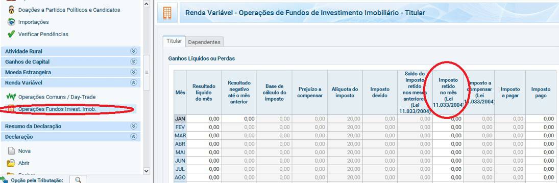 Imagem do programa de Declaração do Imposto de Renda