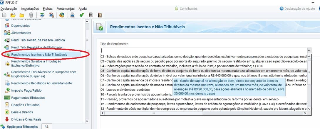 Imagem do programa de Declaração do Imposto de Renda