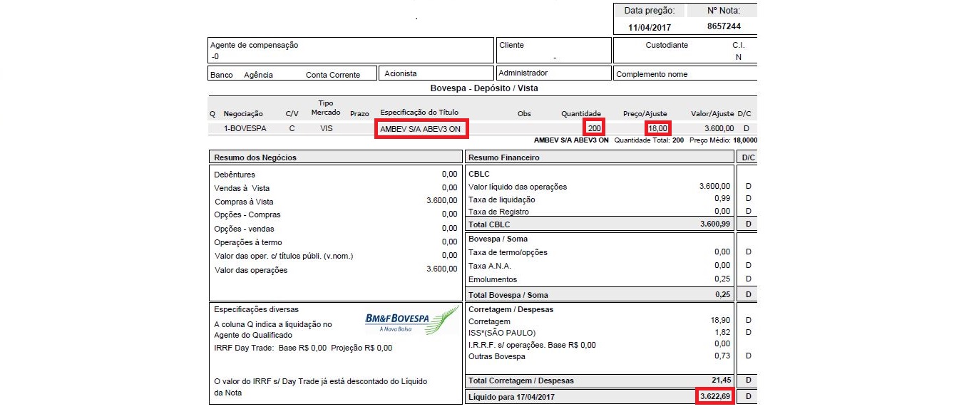 Como comprar ações - Nota de corretagem