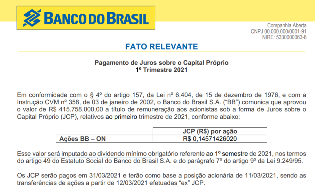 juros sobre capital próprio